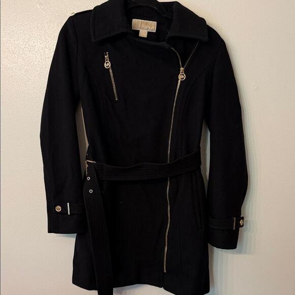 Michael Kors Black Wool Coat with Gold Accents - Picture 1 of 6
